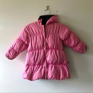 Pink & brown Reversible long down puffer coat